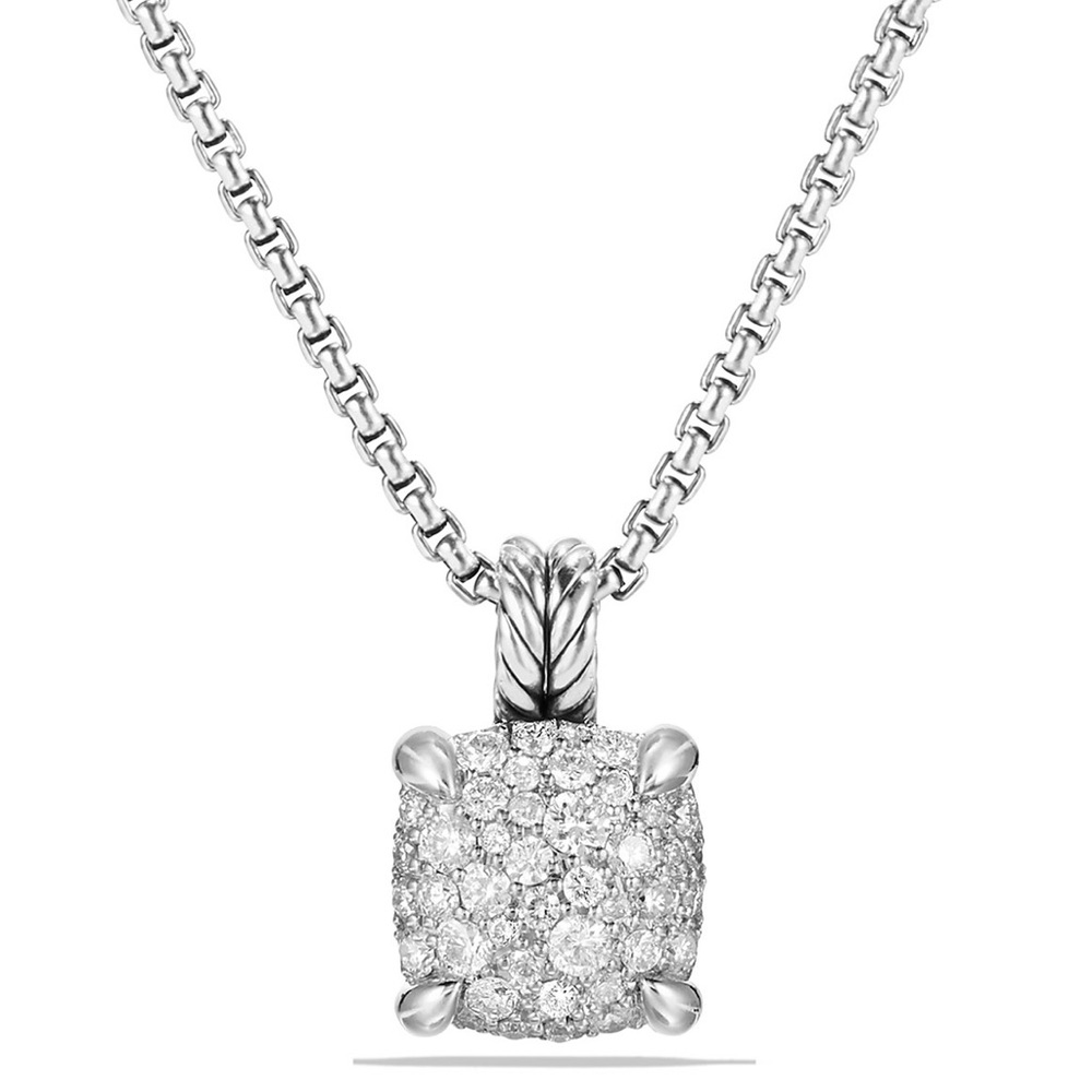David Yurman Silver Diamond Cluster Necklace